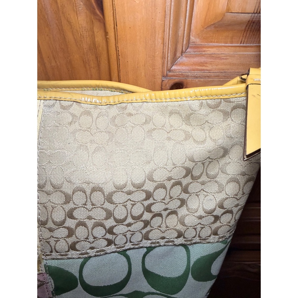 Y2K Coach Signature Patchwork Pastel Hobo Shoulder Bag Yellow Pink Green F14900 - Picture 3 of 16